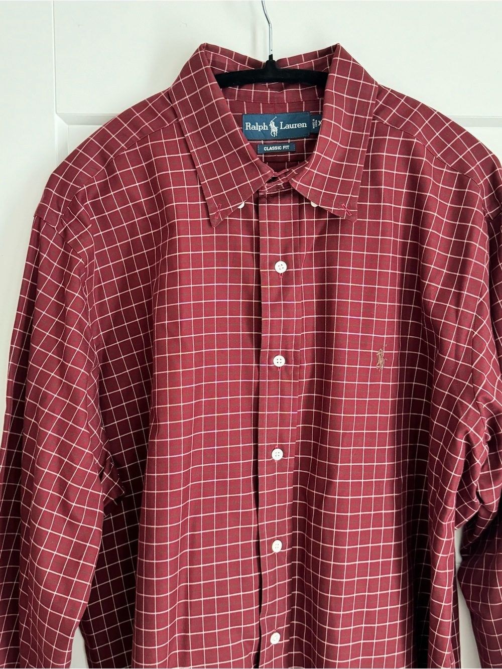 Ralph Lauren Burgundy Windowpane Button-Down Dress Shirt